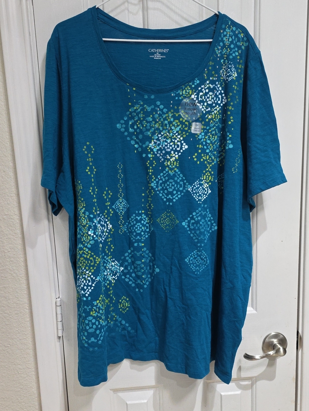 Catherines NWT Teal Short-Sleeve Scoop Neck Printed Top Size 2X 22/24